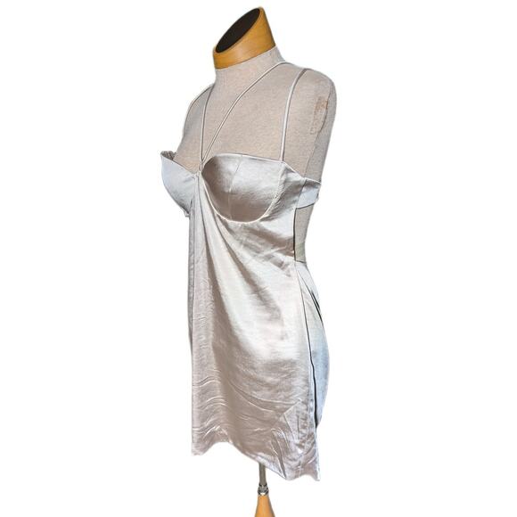 Zara Champagne Gold Satin Strappy Built in Cup Micro Mini Dress Sz L NWT - Picture 1 of 5